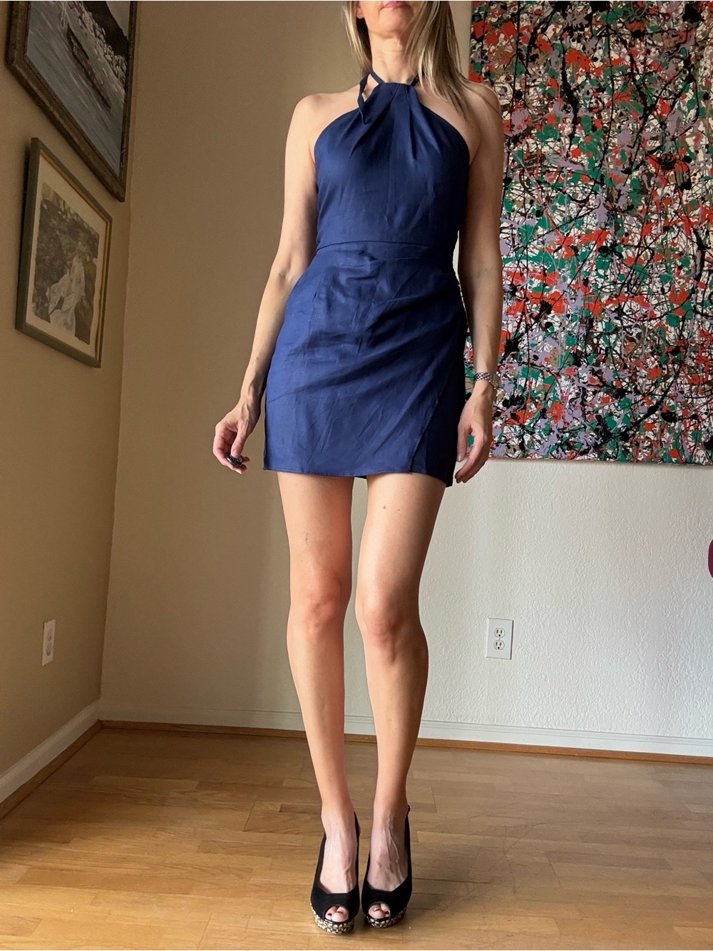 Reformation Navy Halter Mini Dress